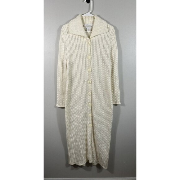 Vintage Loren’s Punto Fino Sweater Dress Women Medium Ivory Cable Knit Maxi Flaw - Picture 1 of 10